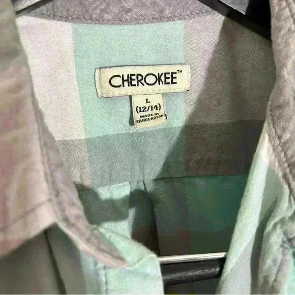 Cherokee Green/Gray Plaid Button UpShirt Size L (12/14) - Picture 2 of 4